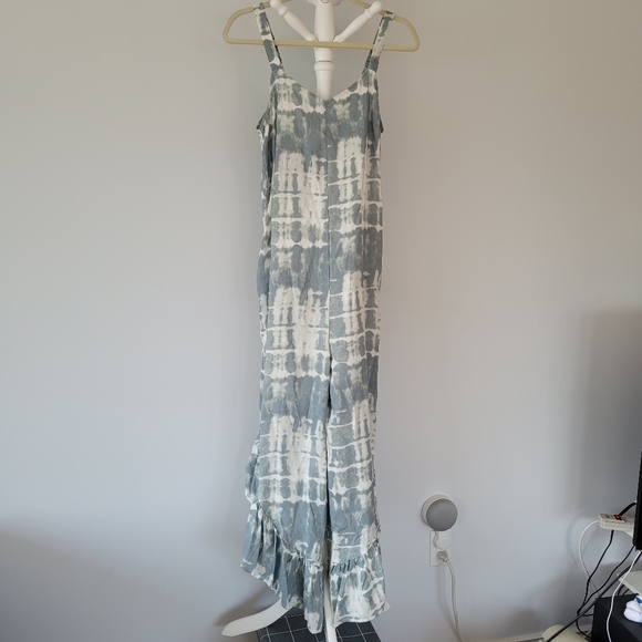JAPNA Light Blue Tie-Dye Wide Ruffle Leg Jumpsuit - Picture 3 of 13